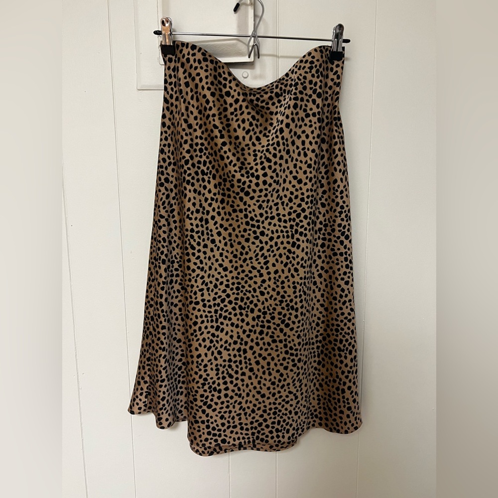 loft cheetah midi satin-like skirt